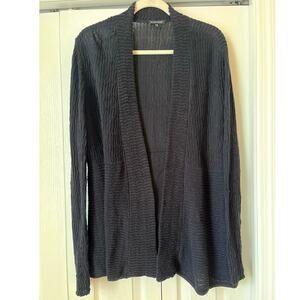 EILEEN FISHER Cotton Linen Shawl Collar Textured Black Sweater